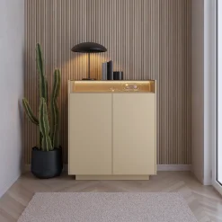Credenze > Dmora Credenza Beige Marrone 4 Ripiani Apertura Battente 103x40x119h cm, 2 Ante - Halane Marrone, Beige