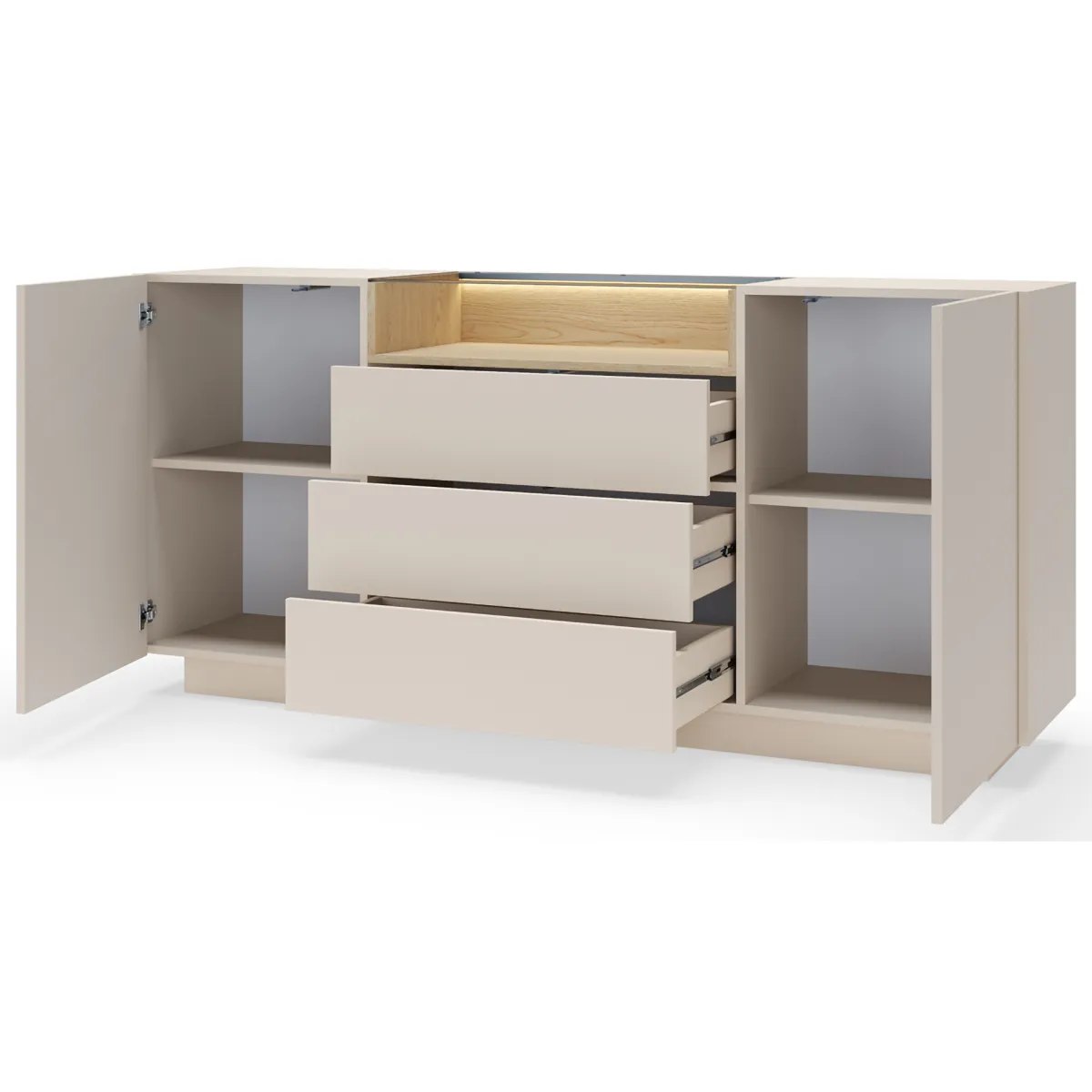 Credenze > Dmora Credenza Beige Marrone Rovere 3 Cassetti 2 Ripiani 176x40x83h cm, Apertura Battente, Scorrevole - Haleli Marrone Rovere, Beige