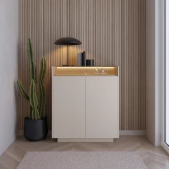 Credenza Beige Marrone Rovere 4 Ripiani Apertura Battente 103x40x119h cm, 2 Ante - Halane