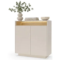 Credenza Beige Marrone Rovere 4 Ripiani Apertura Battente 103x40x119h cm, 2 Ante - Halane