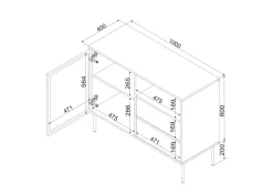 Credenza Beige Nero 2 Cassetti 2 Ripiani 100x40x80h cm, Apertura Battente, Scorrevole - Caravino