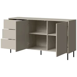 Madie|Credenze > Dmora Credenza Beige Nero 3 Cassetti 2 Ripiani 150x39x80h cm, Apertura Battente, Scorrevole - Civezza Nero, Beige Cashmere
