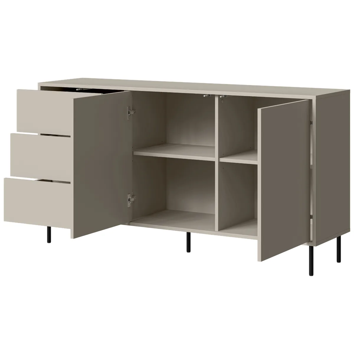 Madie|Credenze > Dmora Credenza Beige Nero 3 Cassetti 2 Ripiani 150x39x80h cm, Apertura Battente, Scorrevole - Civezza Nero, Beige Cashmere