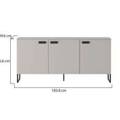 Credenza Beige Nero 3 Cassetti 2 Ripiani 184x40x86h cm, Apertura Battente - Reano