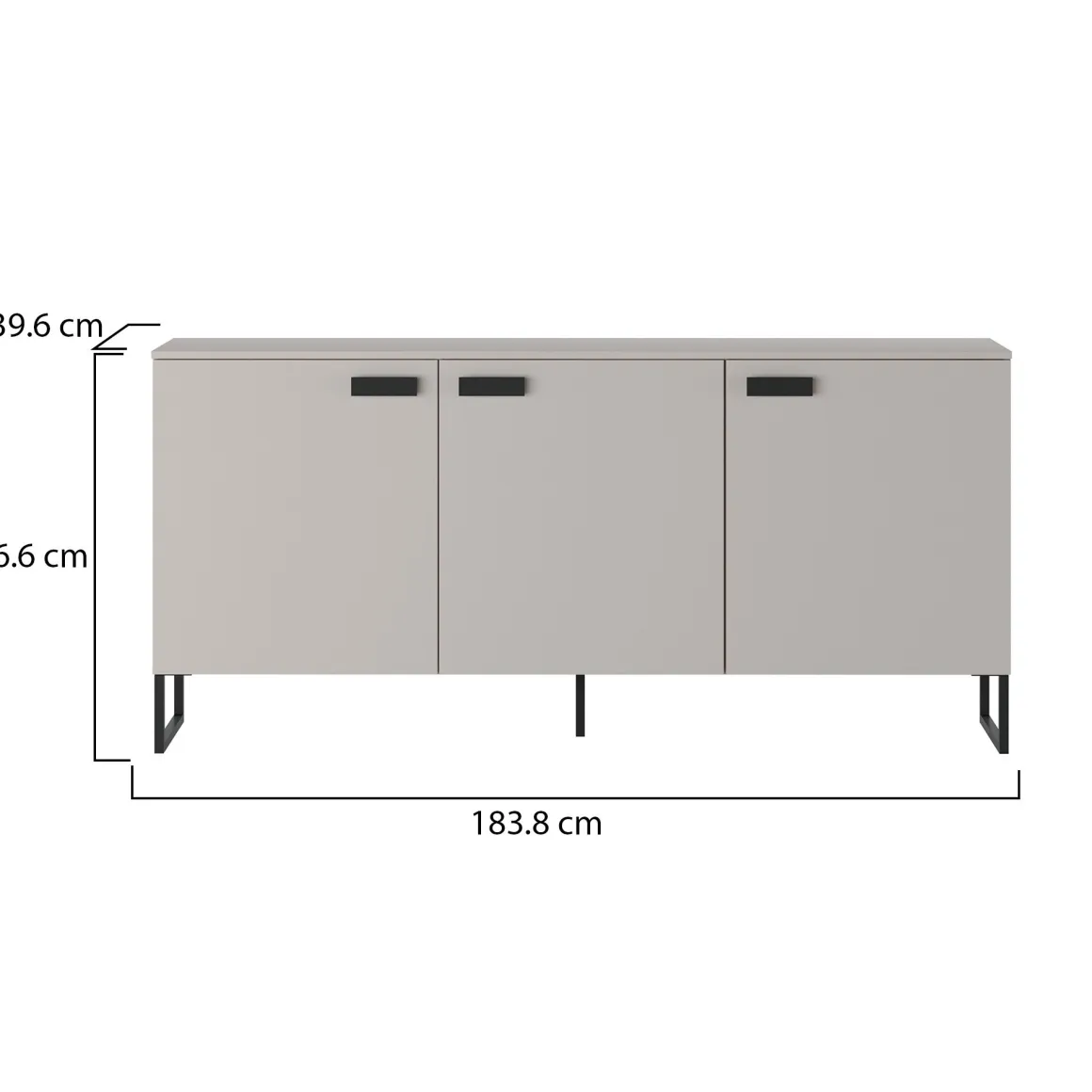 Credenza Beige Nero 3 Cassetti 2 Ripiani 184x40x86h cm, Apertura Battente - Reano