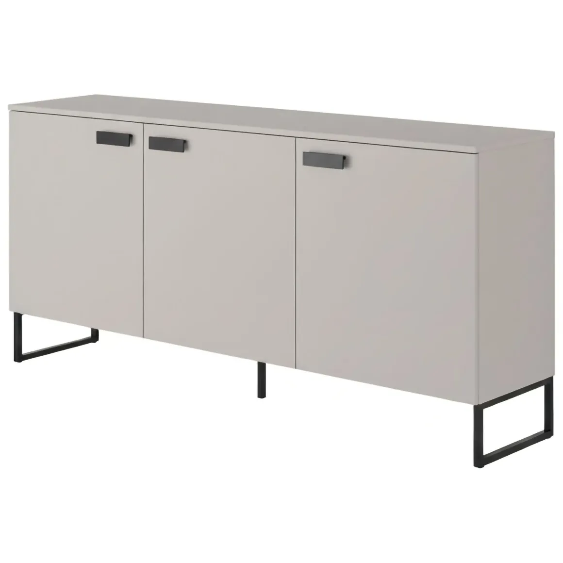 Credenza Beige Nero 3 Cassetti 2 Ripiani 184x40x86h cm, Apertura Battente - Reano