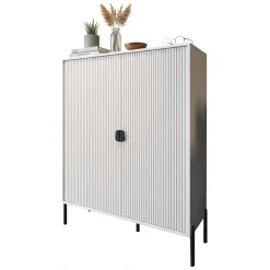 Madie|Credenze > Dmora Credenza Beige Nero Cassetti 4 Ripiani 104x40x129h cm, Apertura Battente - Wallis Nero, Beige Cashmere