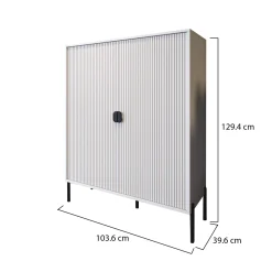 Madie|Credenze > Dmora Credenza Beige Nero Cassetti 4 Ripiani 104x40x129h cm, Apertura Battente - Wallis Nero, Beige Cashmere