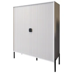 Madie|Credenze > Dmora Credenza Beige Nero Cassetti 4 Ripiani 104x40x129h cm, Apertura Battente - Wallis Nero, Beige Cashmere