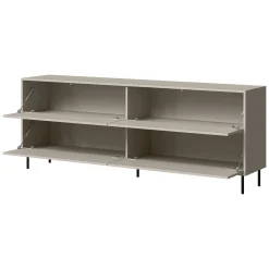 Credenza Beige Nero 2 Ripiani Apertura a Ribalta 200x39x75h cm, 4 Ante - Cataldo