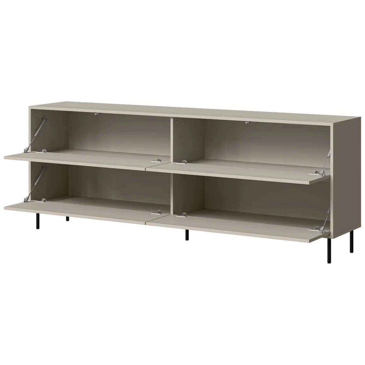 Credenza Beige Nero 2 Ripiani Apertura a Ribalta 200x39x75h cm, 4 Ante - Cataldo