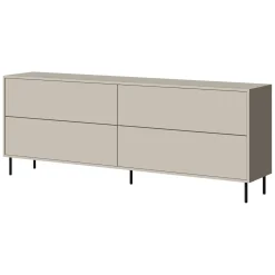 Credenza Beige Nero 2 Ripiani Apertura a Ribalta 200x39x75h cm, 4 Ante - Cataldo