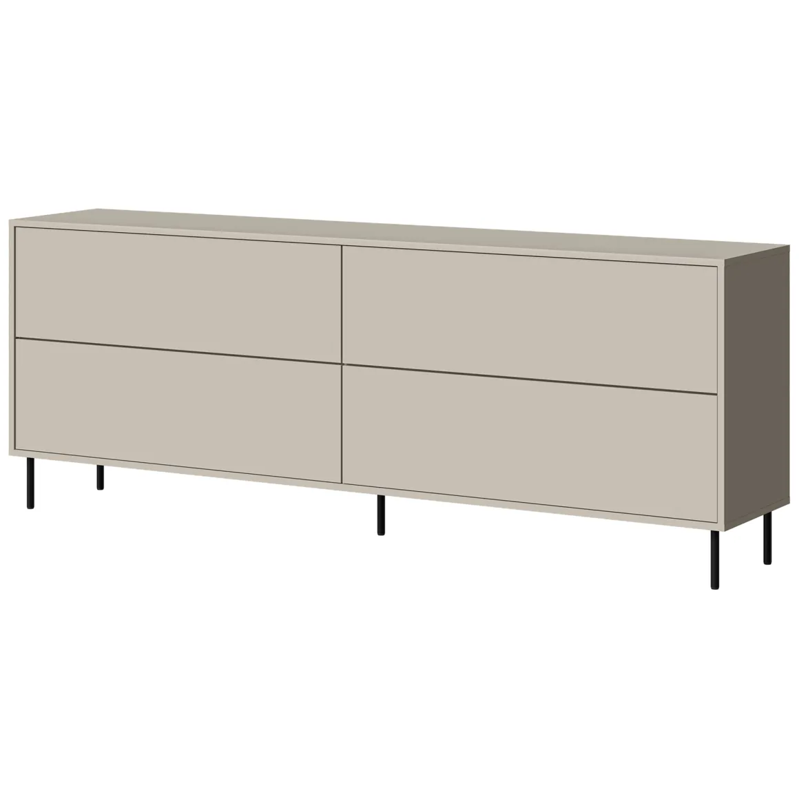 Credenza Beige Nero 2 Ripiani Apertura a Ribalta 200x39x75h cm, 4 Ante - Cataldo