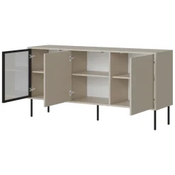 Madie|Credenze > Dmora Credenza Beige Nero 3 Ripiani Apertura Battente 150x40x75h cm, 3 Ante - Conzano Nero, Beige Cashmere