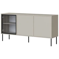 Madie|Credenze > Dmora Credenza Beige Nero 3 Ripiani Apertura Battente 150x40x75h cm, 3 Ante - Conzano Nero, Beige Cashmere
