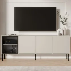 Credenza Beige Nero 4 Ripiani Apertura Battente 200x40x75h cm, 4 Ante - Pizzo