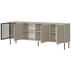 Credenza Beige Nero 4 Ripiani Apertura Battente 200x40x75h cm, 4 Ante - Pizzo