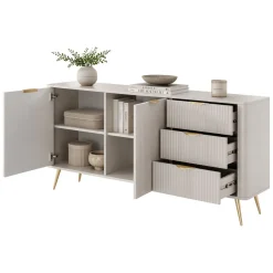 Credenze > Dmora Credenza Beige oro 3 Cassetti 2 Ripiani 163x38x81h cm, Apertura Battente, Scorrevole - Halilala Oro, Beige