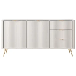 Credenze > Dmora Credenza Beige oro 3 Cassetti 2 Ripiani 163x38x81h cm, Apertura Battente, Scorrevole - Halilala Oro, Beige