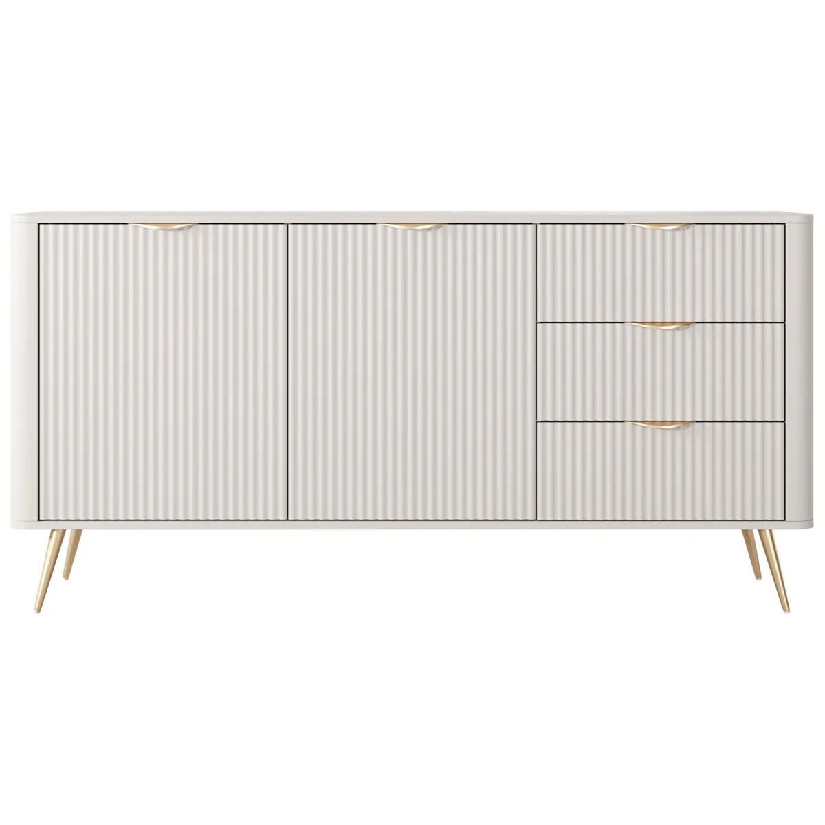 Credenze > Dmora Credenza Beige oro 3 Cassetti 2 Ripiani 163x38x81h cm, Apertura Battente, Scorrevole - Halilala Oro, Beige