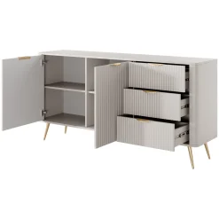 Credenze > Dmora Credenza Beige oro 3 Cassetti 2 Ripiani 163x38x81h cm, Apertura Battente, Scorrevole - Halilala Oro, Beige