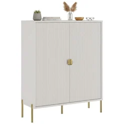 Madie|Credenze > Dmora Credenza Beige oro Cassetti 4 Ripiani 104x40x129h cm, Apertura Battente - Wallis Oro, Beige Cashmere