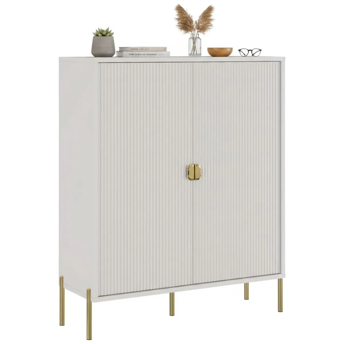 Madie|Credenze > Dmora Credenza Beige oro Cassetti 4 Ripiani 104x40x129h cm, Apertura Battente - Wallis Oro, Beige Cashmere
