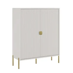 Madie|Credenze > Dmora Credenza Beige oro Cassetti 4 Ripiani 104x40x129h cm, Apertura Battente - Wallis Oro, Beige Cashmere