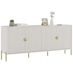 Credenza Beige oro Cassetti 4 Ripiani 203x49x83h cm, Apertura Battente - Arpina