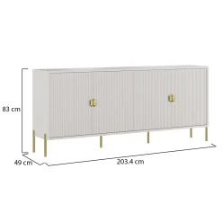 Madie|Credenze > Dmora Credenza Beige oro Cassetti Ripiani 203x49x83h cm, Apertura Battente - Parenti Oro, Beige Cashmere