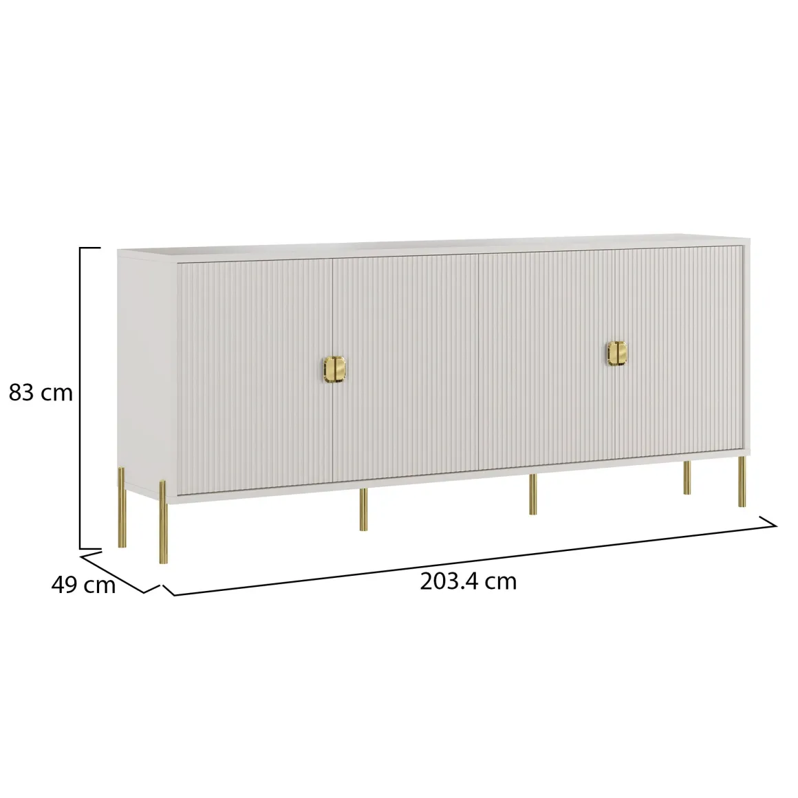 Madie|Credenze > Dmora Credenza Beige oro Cassetti Ripiani 203x49x83h cm, Apertura Battente - Parenti Oro, Beige Cashmere