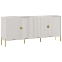 Madie|Credenze > Dmora Credenza Beige oro Cassetti Ripiani 203x49x83h cm, Apertura Battente - Parenti Oro, Beige Cashmere