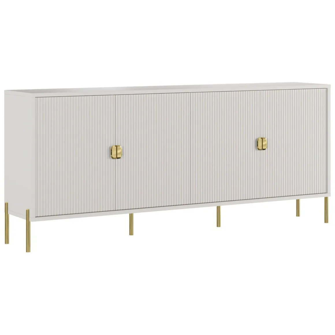Madie|Credenze > Dmora Credenza Beige oro Cassetti Ripiani 203x49x83h cm, Apertura Battente - Parenti Oro, Beige Cashmere