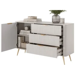 Credenza Beige oro 3 Cassetti un Ripiano 138x38x81h cm, Apertura Battente, Scorrevole - Halilomo