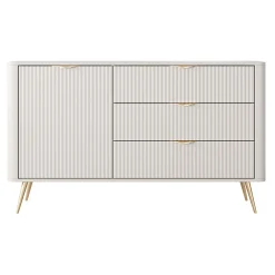 Credenze > Dmora Credenza Beige oro 4 Cassetti un Ripiano 88x38x101h cm, Apertura Scorrevole - Haliso Oro, Beige