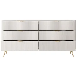 Credenza Beige oro 6 Cassetti un Ripiano 163x38x81h cm, Apertura Scorrevole - Hali