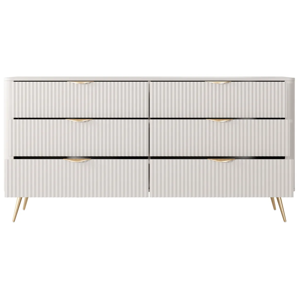 Credenza Beige oro 6 Cassetti un Ripiano 163x38x81h cm, Apertura Scorrevole - Hali