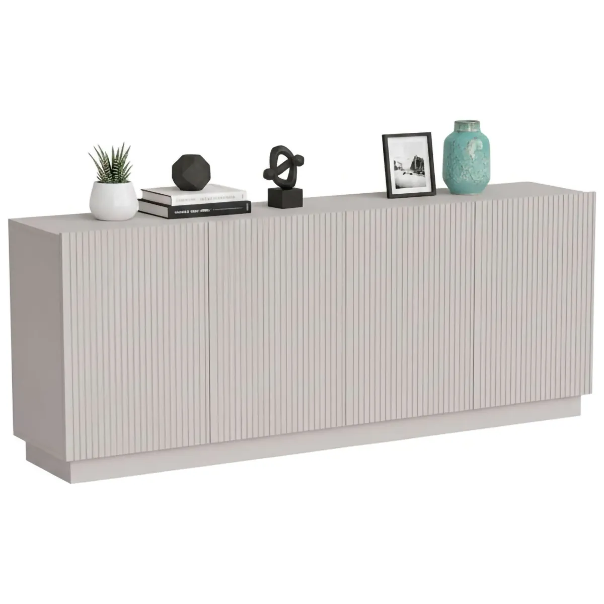 Madie|Credenze > Dmora Credenza Beige 4 Ripiani 4 Ante 200x40x78h cm, 8 Vani - Masainas Beige Cashmere
