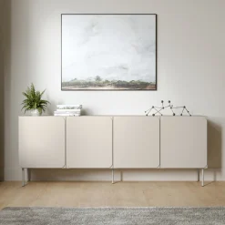Credenza Beige 2 Ripiani Apertura Battente 200x42x75h cm, 4 Ante - Canino