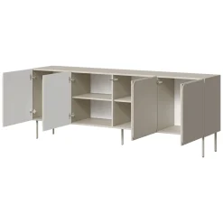 Credenza Beige 2 Ripiani Apertura Battente 200x42x75h cm, 4 Ante - Canino