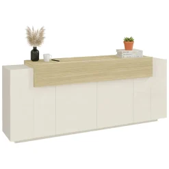 Madie|Credenze > Dmora Credenza 3 Ripiani Apertura Battente, a Ribalta 200x45x85.5h cm, 5 Ante - Pulfero Beige