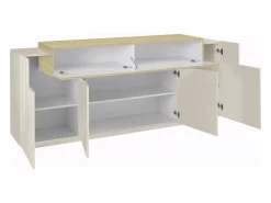 Madie|Credenze > Dmora Credenza 3 Ripiani Apertura Battente, a Ribalta 200x45x85.5h cm, 5 Ante - Pulfero Beige
