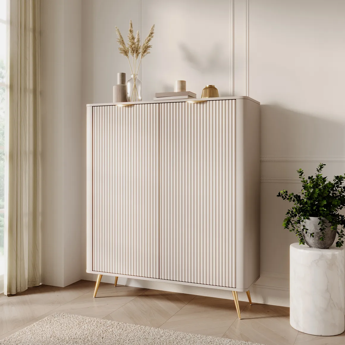 Credenze > Dmora Credenza 5 Ripiani Apertura Battente 104x40x123h cm, 3 Ante - Hatolaro Beige