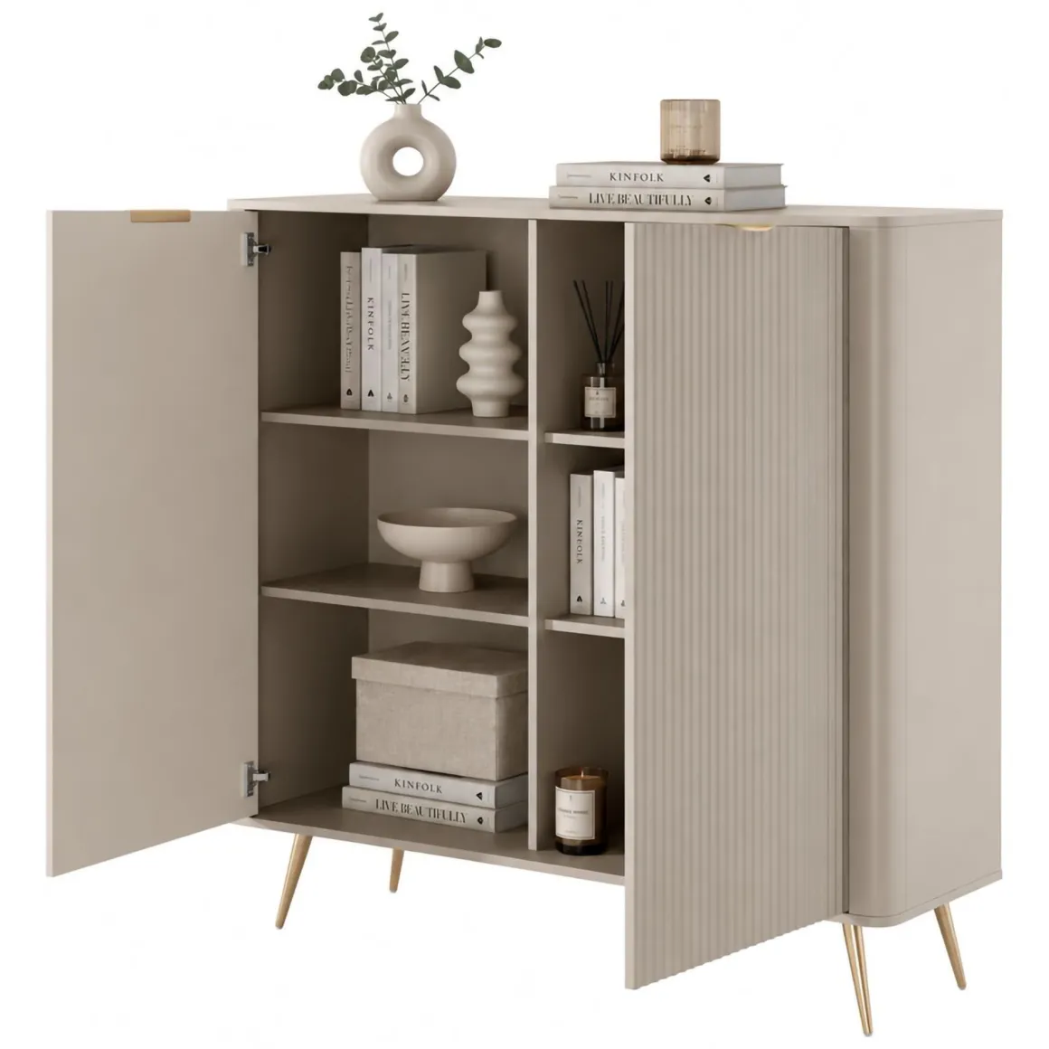 Credenze > Dmora Credenza 5 Ripiani Apertura Battente 104x40x123h cm, 3 Ante - Hatolaro Beige