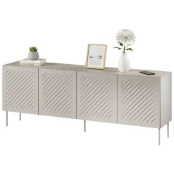 Madie|Credenze > Dmora Credenza Beige 2 Ripiani 6 Vani 200.5x42x75h cm, 4 Ante - Carema Beige Cashmere