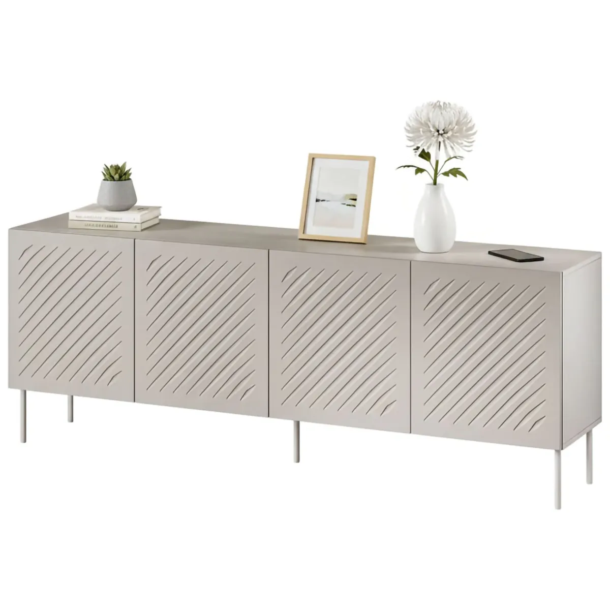 Madie|Credenze > Dmora Credenza Beige 2 Ripiani 6 Vani 200.5x42x75h cm, 4 Ante - Carema Beige Cashmere