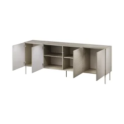 Madie|Credenze > Dmora Credenza Beige 2 Ripiani 6 Vani 200.5x42x75h cm, 4 Ante - Carema Beige Cashmere