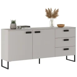 Credenza Beige Rovere Nero 3 Cassetti 2 Ripiani 184x40x86h cm, Apertura Battente - Muzzano