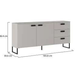 Credenza Beige Rovere Nero 3 Cassetti 2 Ripiani 184x40x86h cm, Apertura Battente - Muzzano