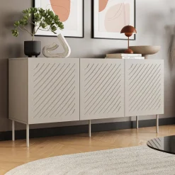 Credenza Beige un Ripiano 3 Vani 150.5x42x75h cm, 3 Ante - Stilo